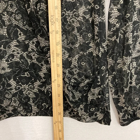 INC International Concepts Black Cream Floral Wrap Surplice Sheer Blouse XL - Picture 5 of 9